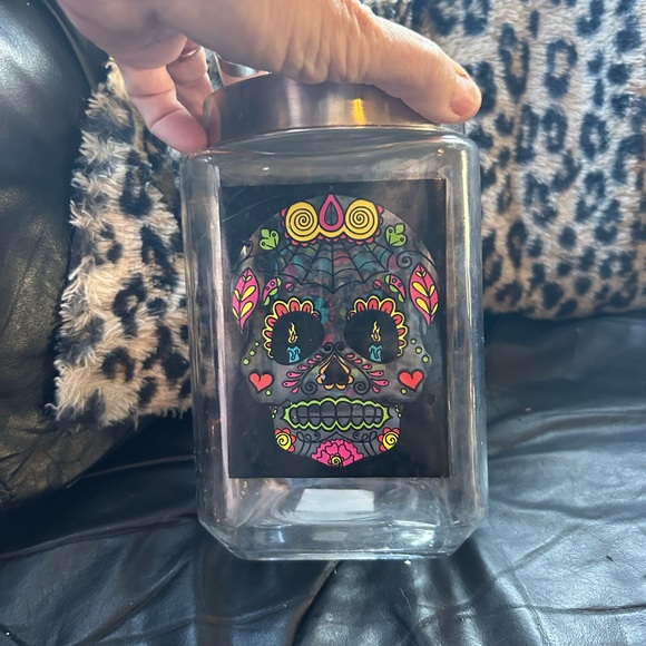 MEXICAN DAY DEAD GLASS CANISTER dog treats storage holder kitchen candy - Picture 2 of 5